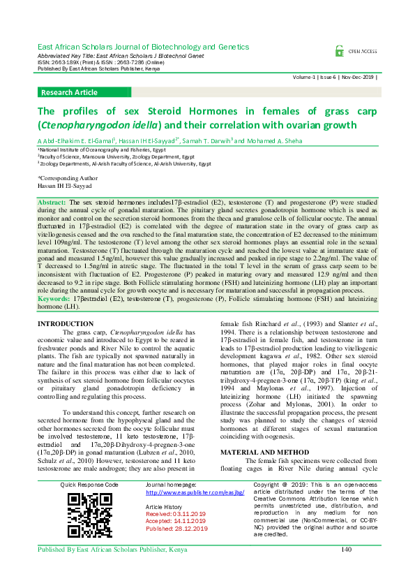 (PDF) The profiles of sex Steroid Hormones in females of grass carp ...