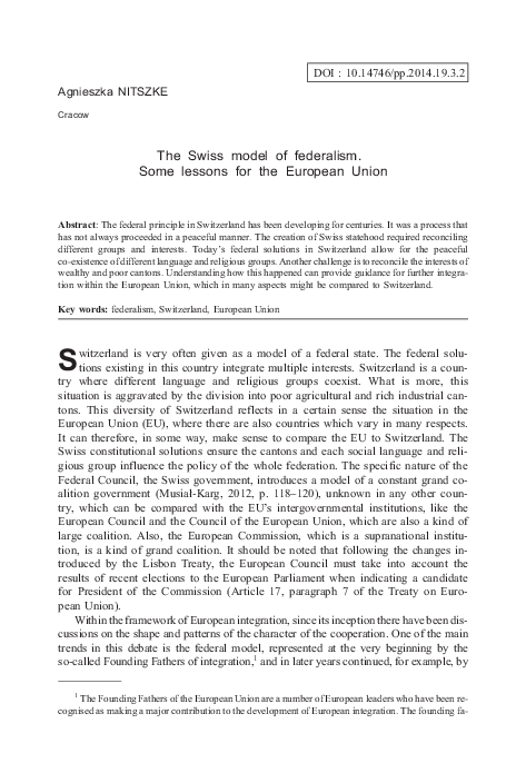 (PDF) The Swiss model of federalism. Some lessons for the European Union