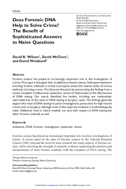 (PDF) Does Forensic DNA Help to Solve Crime? The Benefit of ...