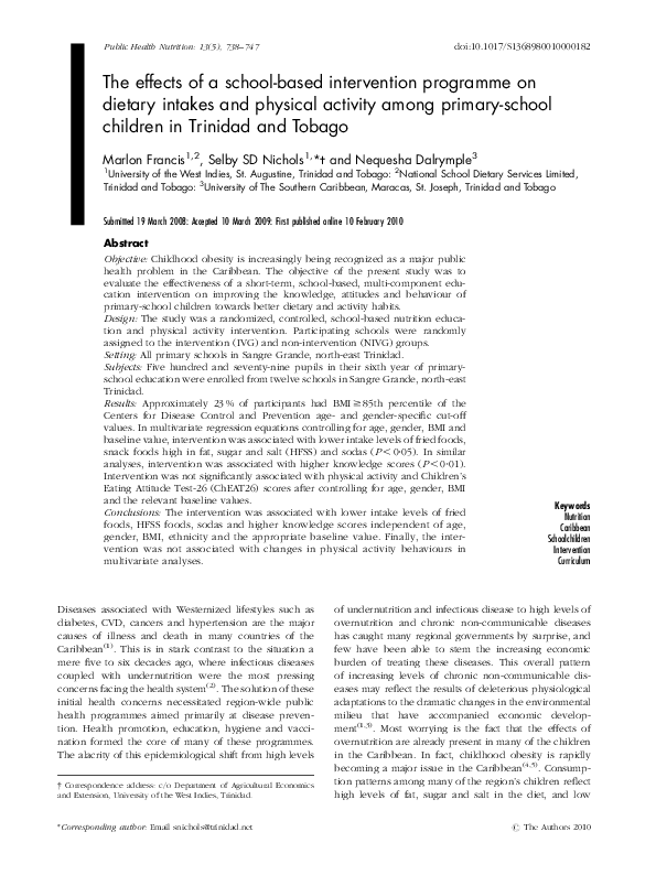 (PDF) The effects of a school-based intervention programme on dietary ...