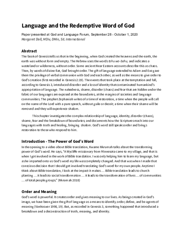(PDF) Language and the Redemptive Word of God