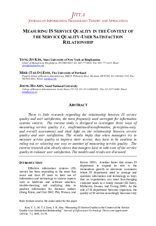 (PDF) Measuring IS Service Quality in the Context of the Service ...