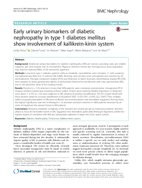 (PDF) Early urinary biomarkers of diabetic nephropathy in type 1 ...