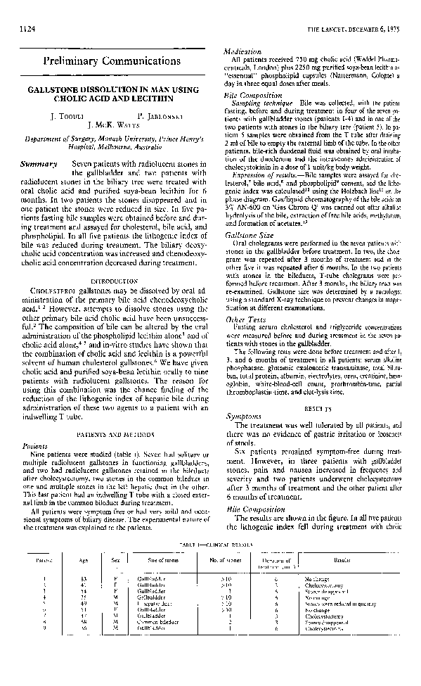 (PDF) Gallstone dissolution in man using cholic acid and lecithin J