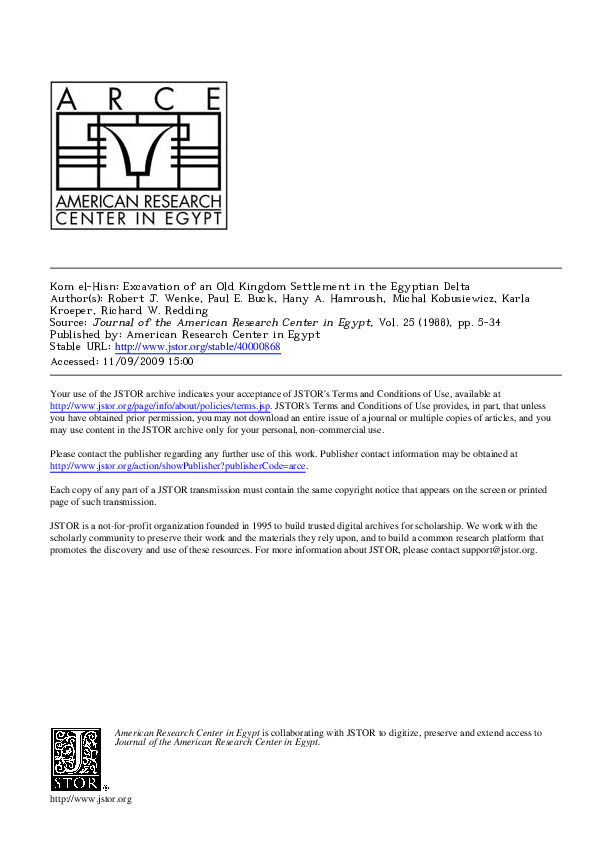  PDF Kom El Hisn Excavation Of An Old Kingdom Settlement In The Egyptian Delta Hany Hamroush 