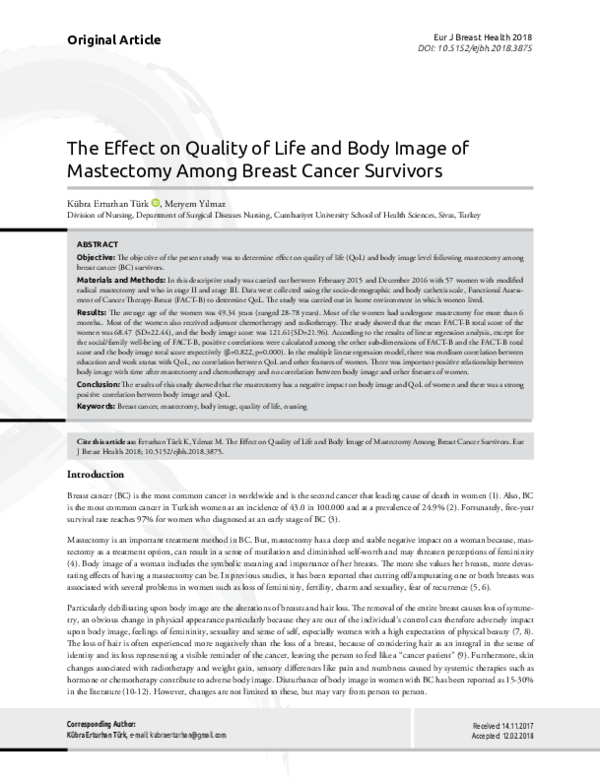 (PDF) The Effect on Quality of Life and Body Image of Mastectomy Among ...