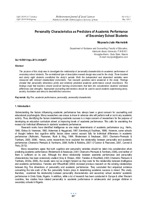 (PDF) Personality Characteristics as Predictors of Academic Performance ...