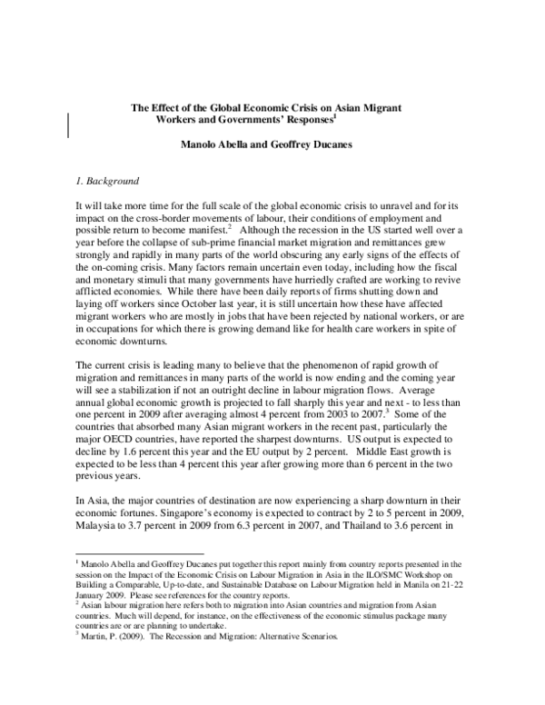 (PDF) The Effect of the Global Economic Crisis on Asian Migrant Workers ...