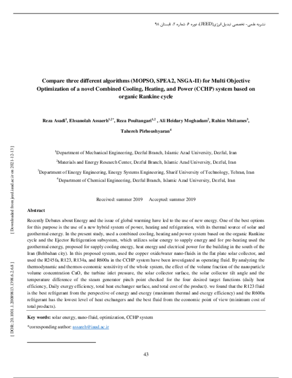 (PDF) Optimization of a novel Combined Cooling, Heating, and Power ...