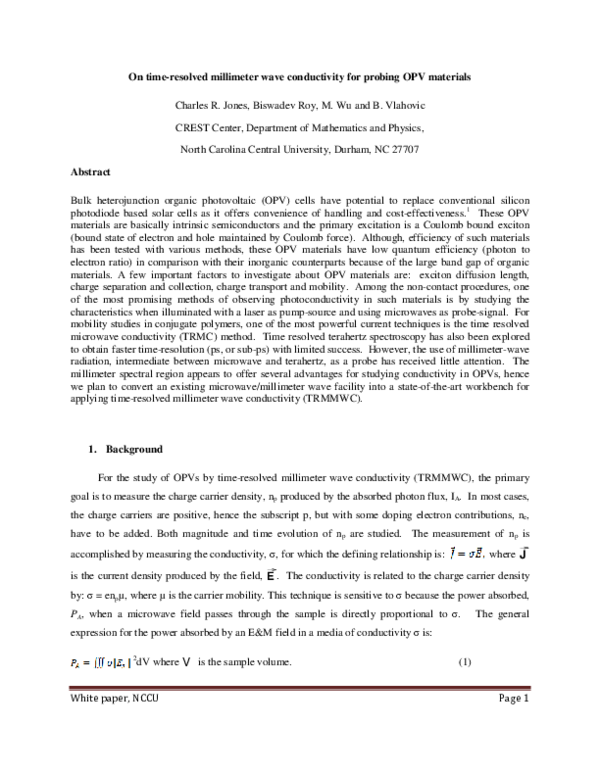 (PDF) On time-resolved millimeter wave conductivity for probing OPV ...