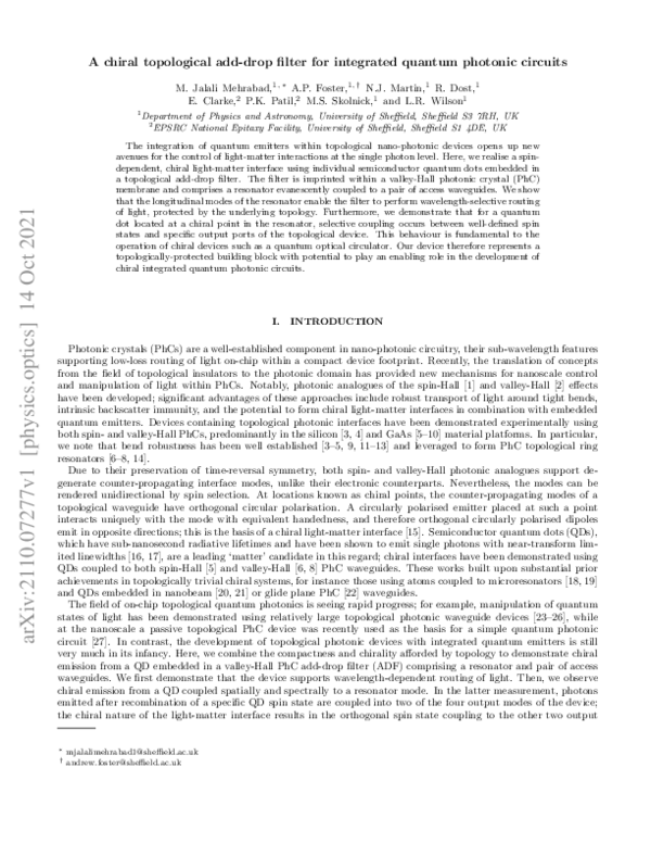 (PDF) A chiral topological add-drop filter for integrated quantum ...