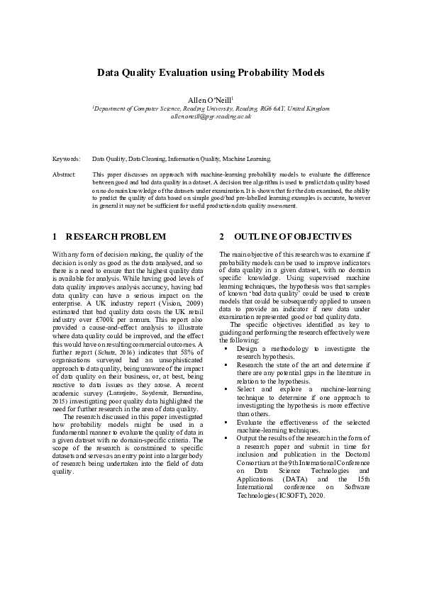 (PDF) Data Quality Evaluation using Probability Models