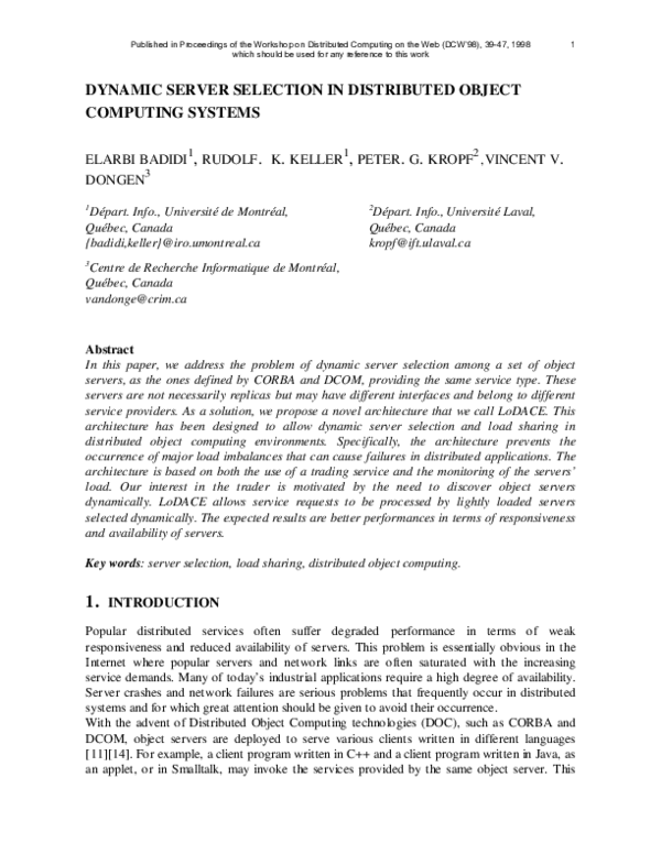 (PDF) Dynamic Server Selection in Distributed Object Computing Systems