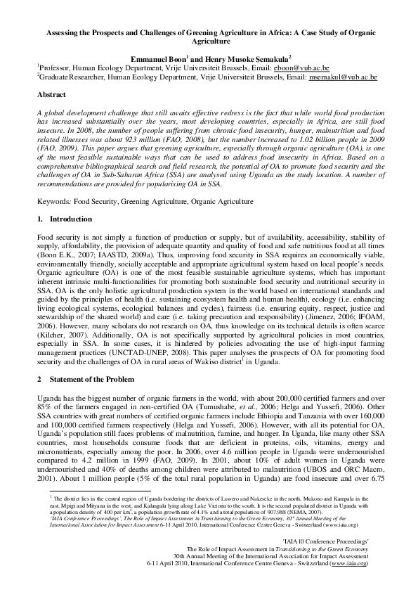 (PDF) Assessing the Prospects and Challenges of Greening Agriculture in ...