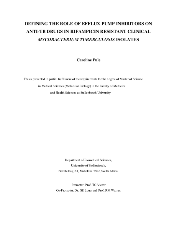 (PDF) Defining the role of efflux pump inhibitors on anti-TB drugs in ...
