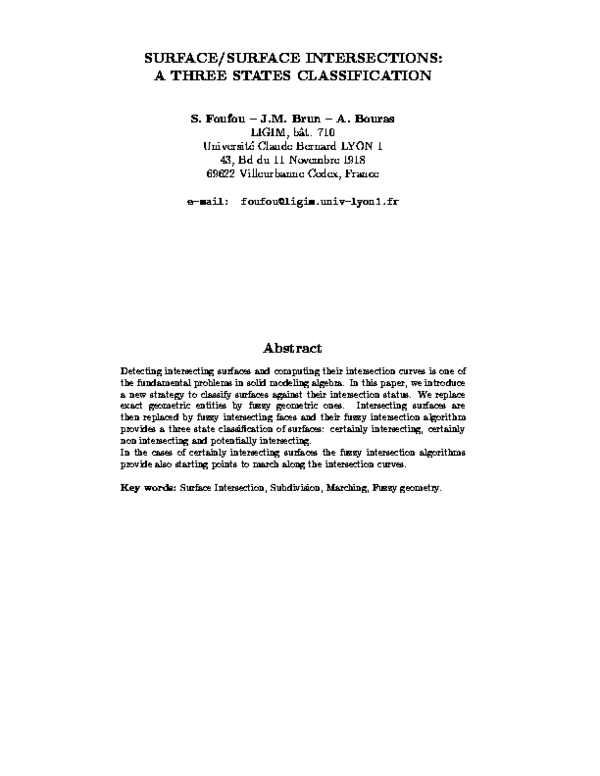 Pdf Surface Surface Intersections A Three States Classification