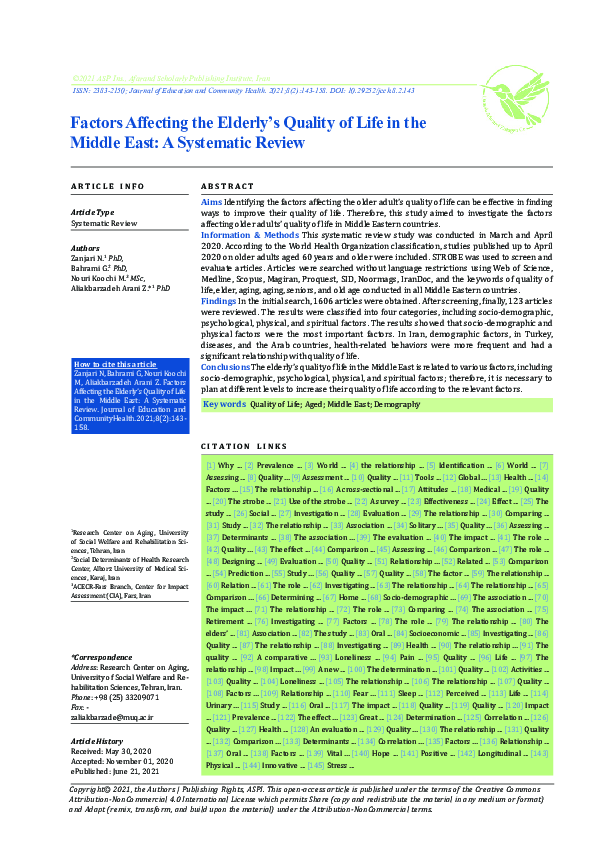 (PDF) Factors Affecting the Elderly's Quality of Life in the Middle ...