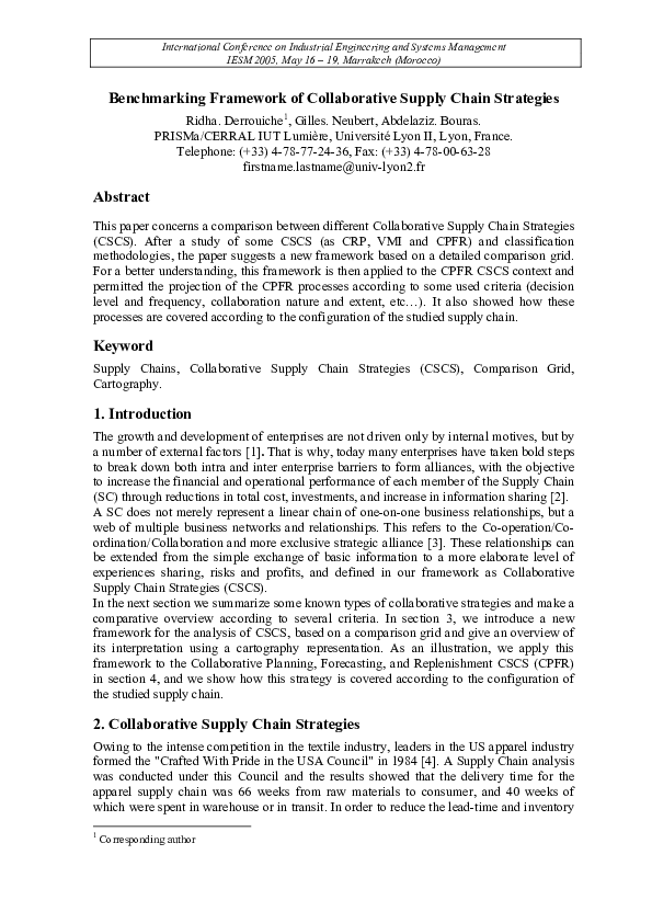 (PDF) Framework of Collaborative Supply Chain Strategies