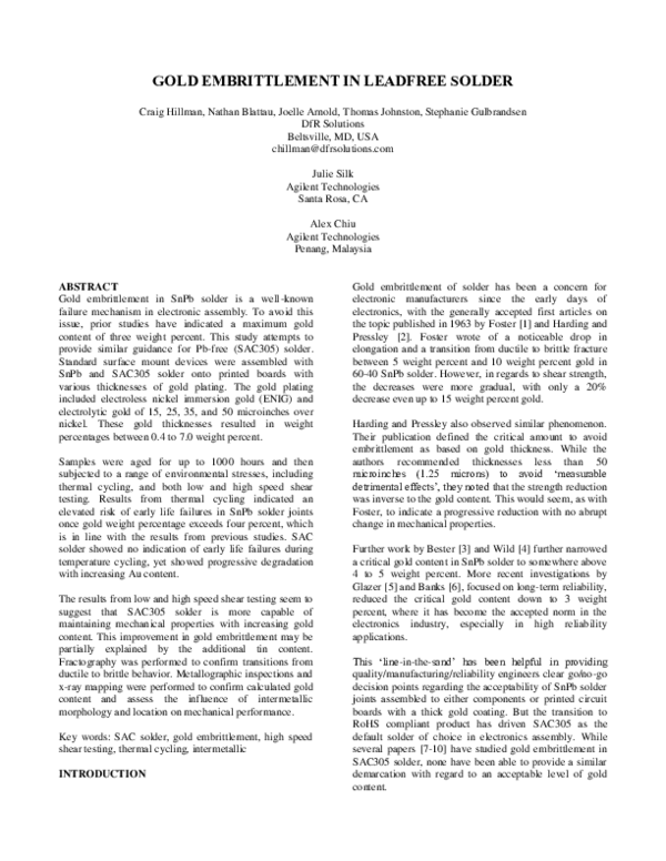 (PDF) Gold Embrittlement in Leadfree Solder Nathan Blattau Academia.edu