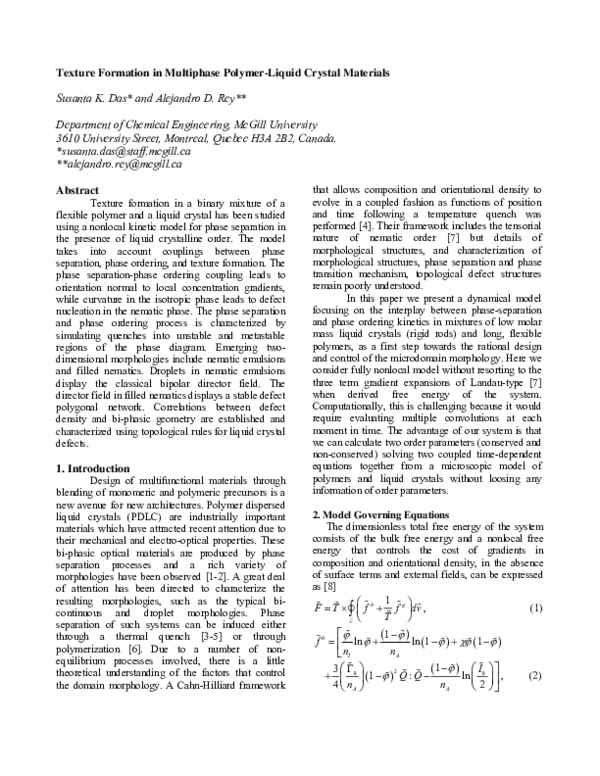 (PDF) Texture Formation in Multiphase Polymer-Liquid Crystal Materials