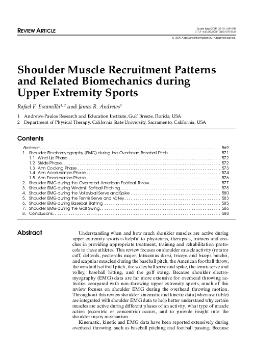 PDF) Shoulder Muscle Recruitment Patterns and Related Biomechanics 