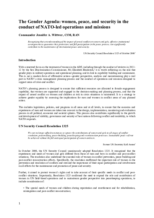 (DOC) The gender agenda: Women, peace and security in the conduct of ...