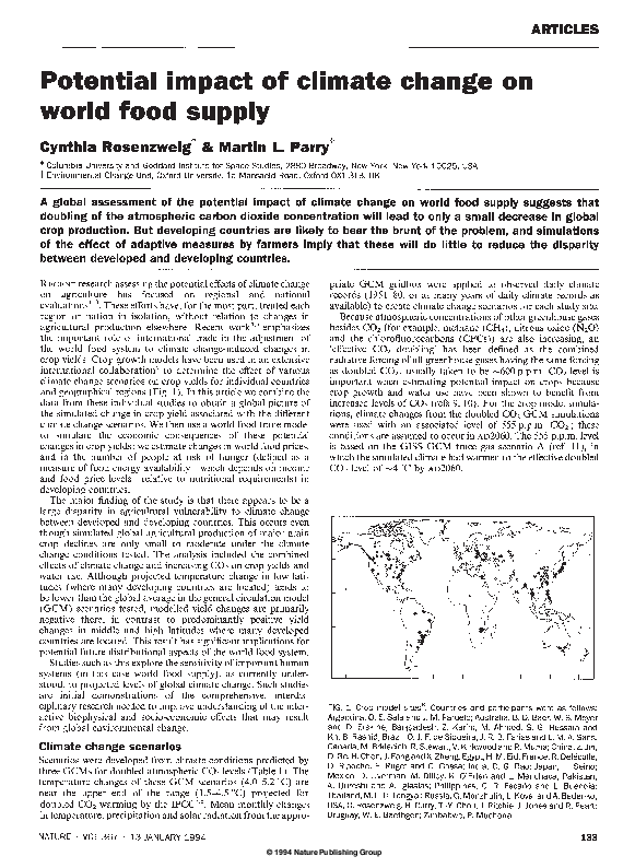 (PDF) Potential impact of climate change on world food supply