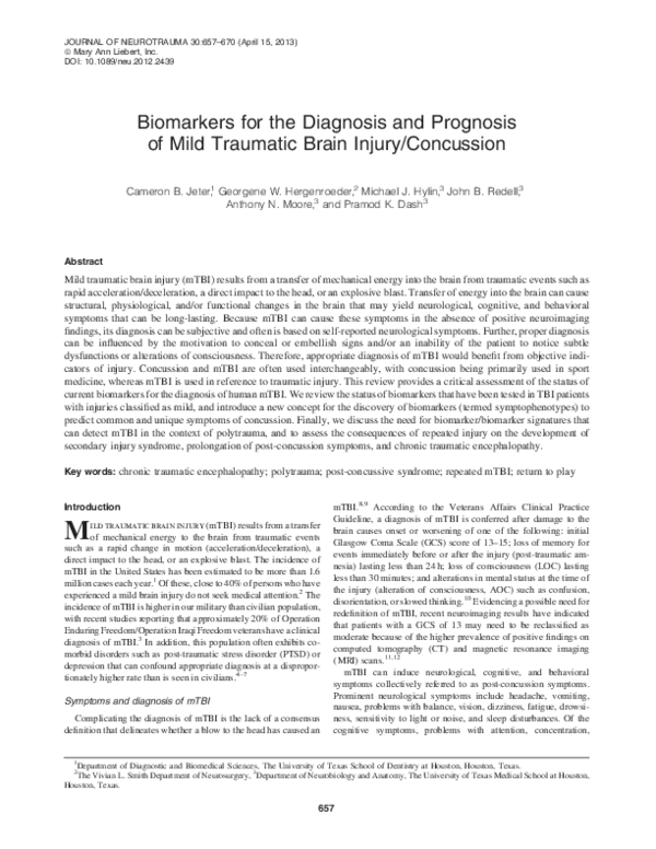 (PDF) Biomarkers for the Diagnosis and Prognosis of Mild Traumatic ...