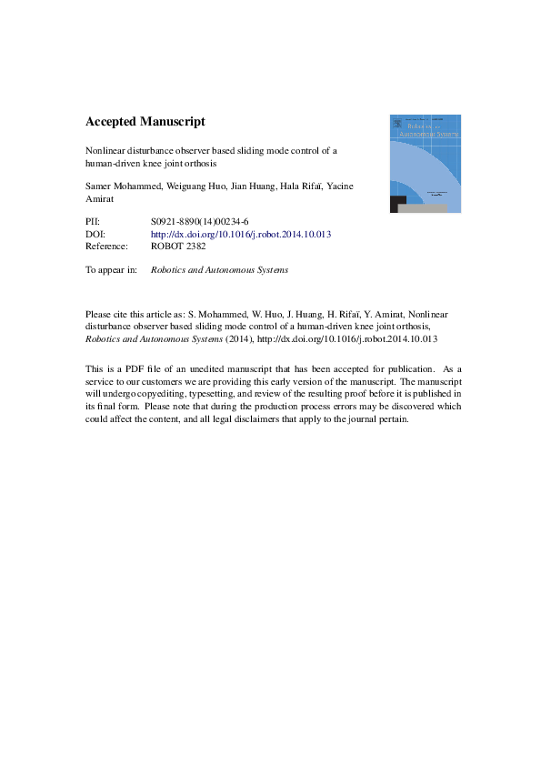 (PDF) Nonlinear disturbance observer based sliding mode control of a ...