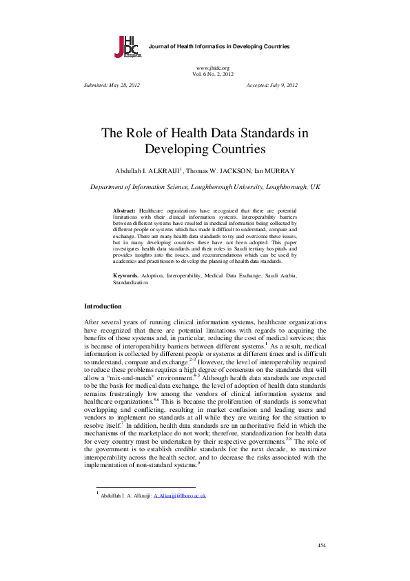 (PDF) The role of health data standards in developing countries