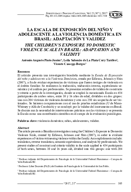 (PDF) The children’s exposure to domestic violence scale in Brazil ...