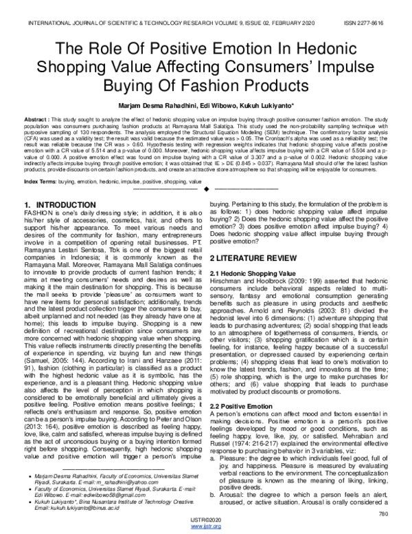 (PDF) The Role Of Positive Emotion In Hedonic Shopping Value Affecting ...