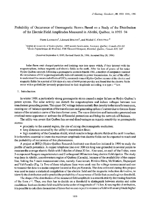 (PDF) Probability of Occurrence of Geomagnetic Storms Based on a Study ...