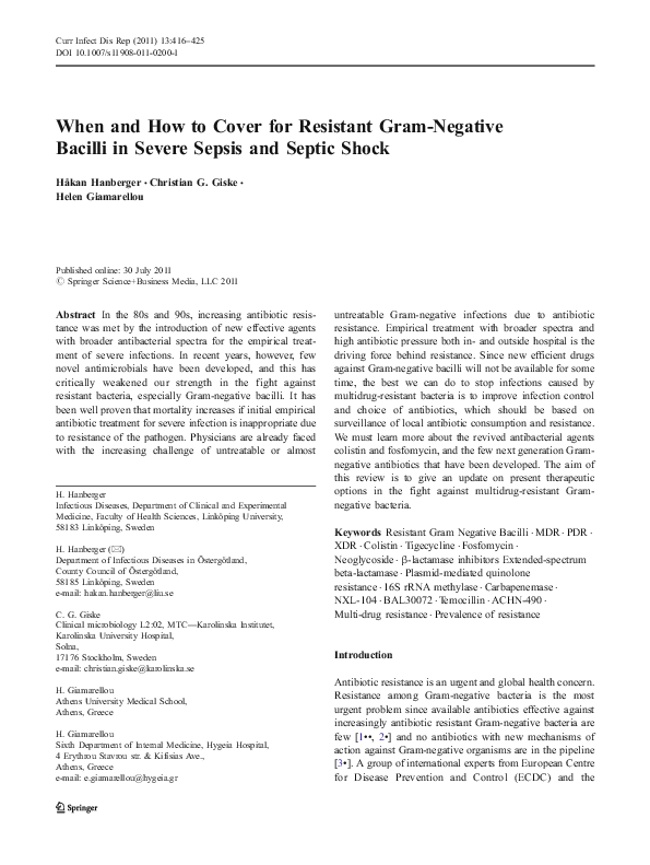 (PDF) When and How to Cover for Resistant GramNegative Bacilli in