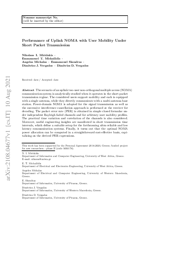 (PDF) Performance of Uplink NOMA with User Mobility Under Short Packet ...