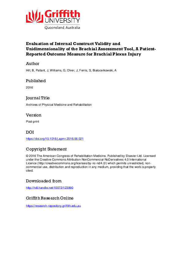 PDF) Validating the Brachial Assessment Tool for Plexus Injury