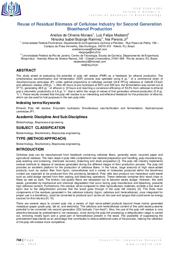 (PDF) Reuse of Residual Biomass of Cellulose Industry for Second ...