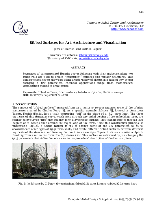 (PDF) Ribbed Surfaces for Art, Architecture and Visualization