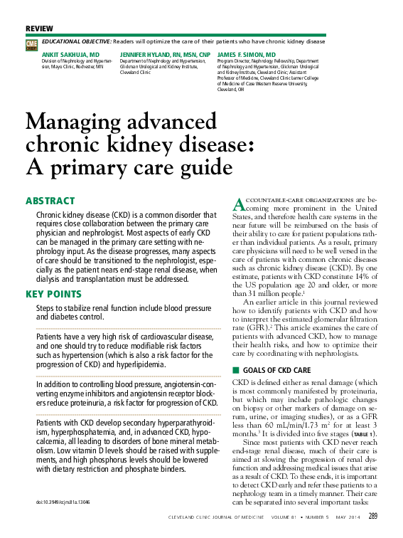 (PDF) Managing advanced chronic kidney disease: a primary care guide