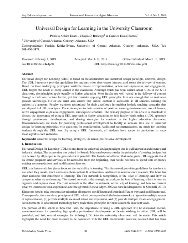 (PDF) Universal Design for Learning in the University Classroom