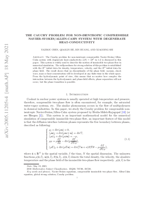 (PDF) The Cauchy Problem for Non-Isentropic compressible Navier-Stokes ...
