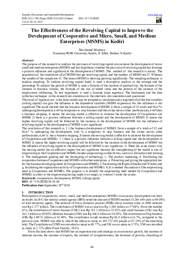 (PDF) The Effectiveness of the Revolving Capital to Improve the ...
