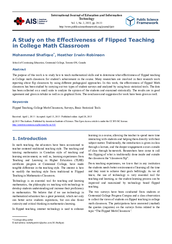 (PDF) A Study on the Effectiveness of Flipped Teaching in College Math ...