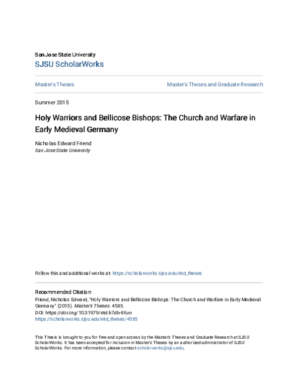 Holy warriors and bellicose bishops: The church and warfare in early medieval Germany