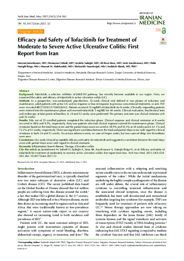 (PDF) Efficacy and Safety of Tofacitinib for Treatment of Moderate to ...