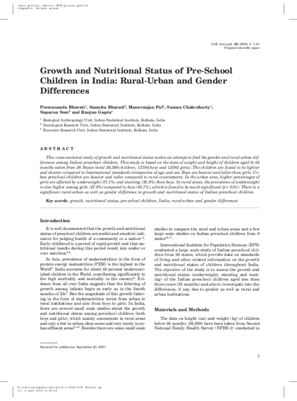 (PDF) Growth and nutritional status of pre-school children in India ...