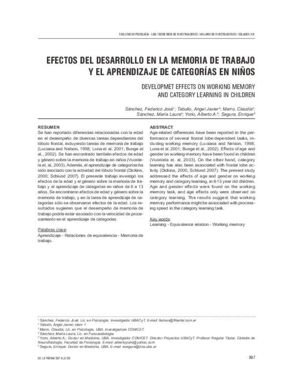 (PDF) Developmet effects on working memory and category learning in ...