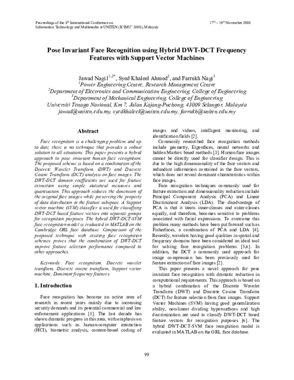 (PDF) Pose Invariant Face Recognition using Hybrid DWT-DCT Frequency ...