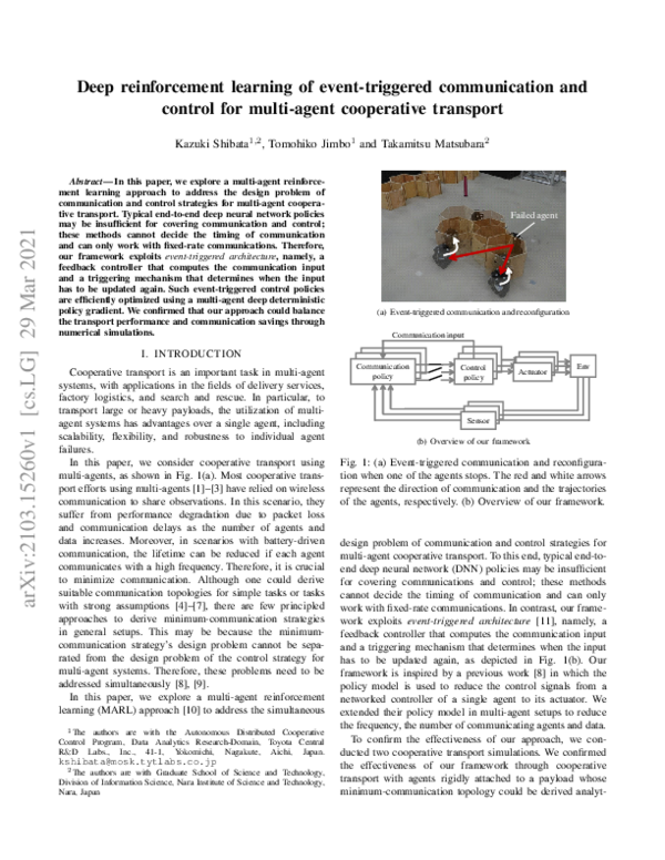 (PDF) Deep reinforcement learning of event-triggered communication and ...