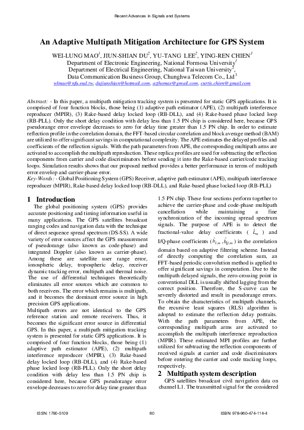 (PDF) An adaptive multipath mitigation architecture for GPS system